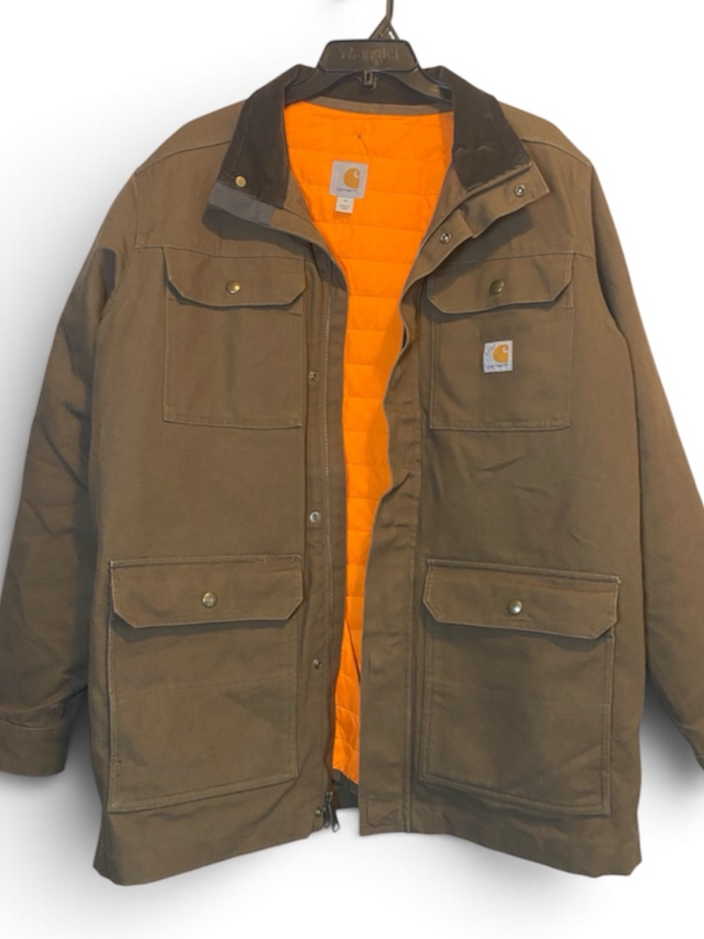 Carhartt Field Coat Men’s Medium Tan Duck Canvas Orange Quilted Lining 103289